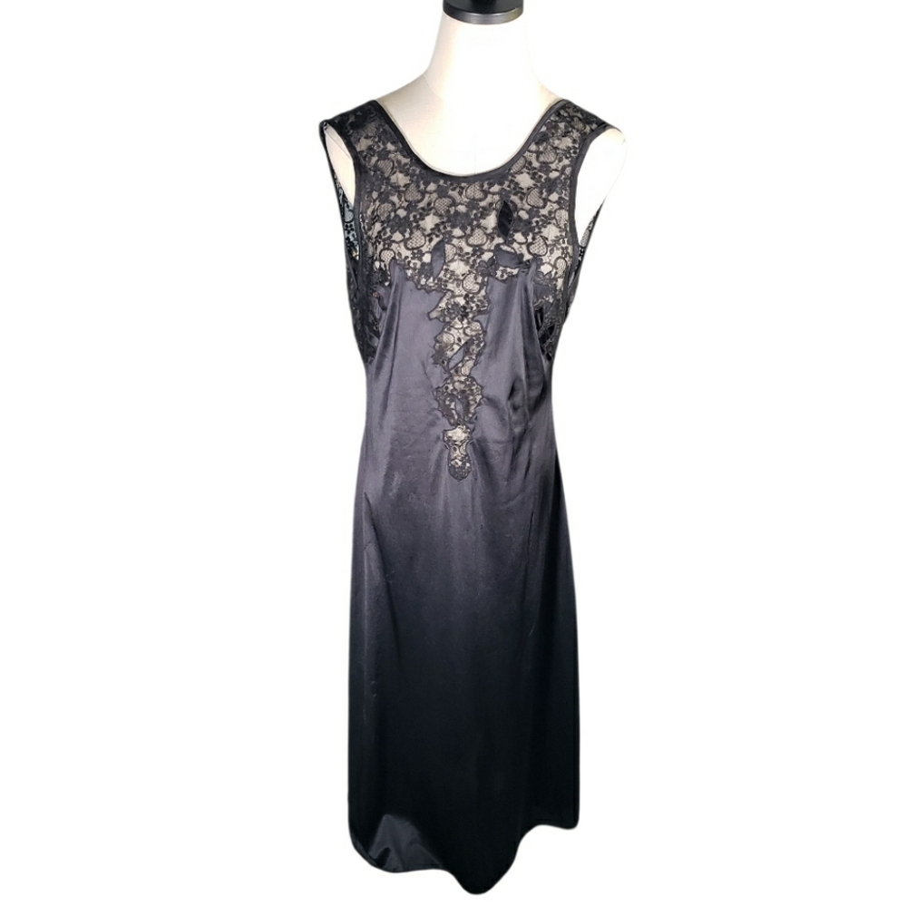 Vintage Lace Trim Flawed Black Midi/maxi Slip Gown Fairy Goth EMO Plunging Back